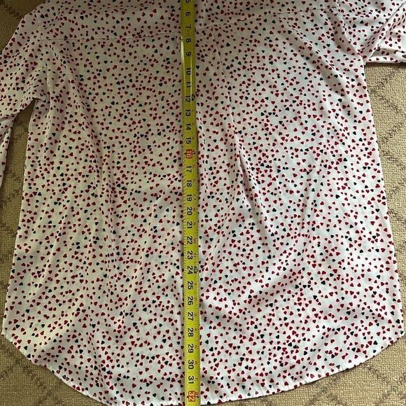 Zara white silken long sleeve button down shirt with red and black hearts NWOT M - Picture 6 of 14